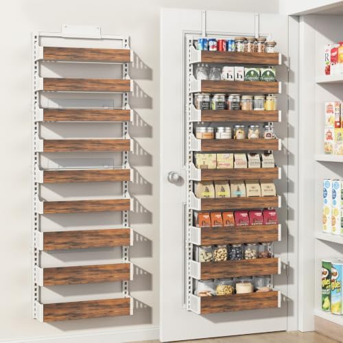 Over the Door Pantry Organizer: Pantry Organization and Storage with Hanging Basket - 9-Tier Metal Spice Rack Adjustable Shelves for Kitchen Bedroom Bathroom & Laundry Room White by Unknown