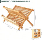 QUEENKAY Dish Drying Rack Collapsible 2-Tier Bamboo Dish Rack for Kitchen Counter Wooden Dish Drainer with Foldable Space-Saving Design for Dishes, Plates, and Cups - Image 5