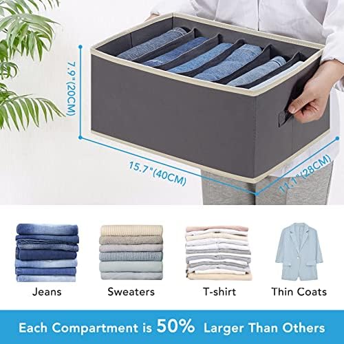 6 Pcs Large Size Wardrobe Clothes Organizers 6 Grids for Pants, Jeans, Sweater, T-shirt, Dress Stackable Closet Drawer Organizer Storage Bin Container with Sturdy Handles, Dark Grey - Image 2