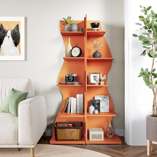 LITTLE TREE Small Corner Shelf, Modern 5-Tier Wall Corner Bookshelf, Stylish Bookcase Storage Rack for Small Space, Living Room, Bedroom, Orange, 2 Pack - Image 5