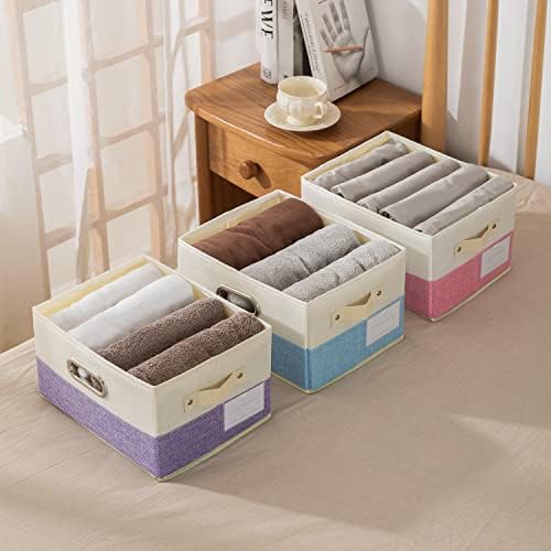 PRANDOM Large Collapsible Storage Baskets for Closet [3-pack] Decorative Fabric Storage Bins Cubes with Leather/Metal Handles for Shelves Bedroom Living Room Pink&Cream (14.9x9.8x8.3 Inch) - Image 7