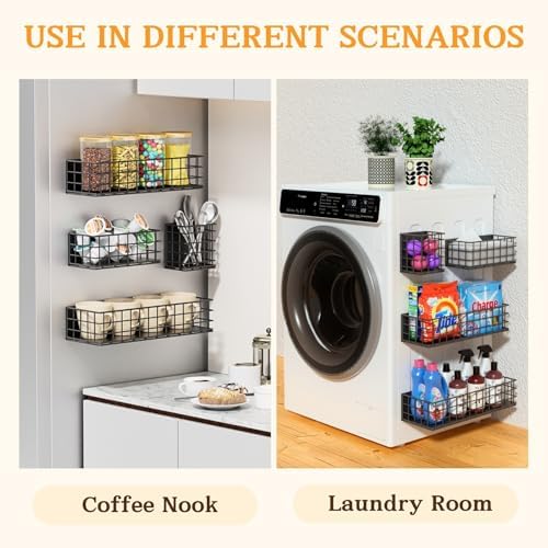 Ofiray-home Magnetic Fridge Shelf, 4-Pack Metal Strong Magnet Rack, Space Saving Spice Organizer, Utensil Holder, Fruit Potato Onion Storage Bins, Black Refrigerator Organizers and Storage - Image 5
