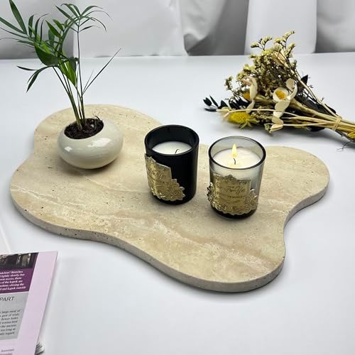 Cloud Shaped Travertine Vanity Tray, 13.3 x 8.3 Inch Natural Stone Decorative Catchall Tray for Bathroom Countertop, Beige Marble Jewelry Dish Perfume Tray for Coffee Table Dresser Nightstand - Image 5
