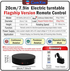 7.9In Remote Motorized Electric Turntable Rotating Display Stand Spinning Rotating Platform 360 Photography Turntable lazy susan base giratoria para for Photography,Display (Load Range:40~100lbs) - Image 2