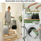 efluky Double Laundry Hamper with Lid and 2 Removable Bags, Sage Green - Image 4