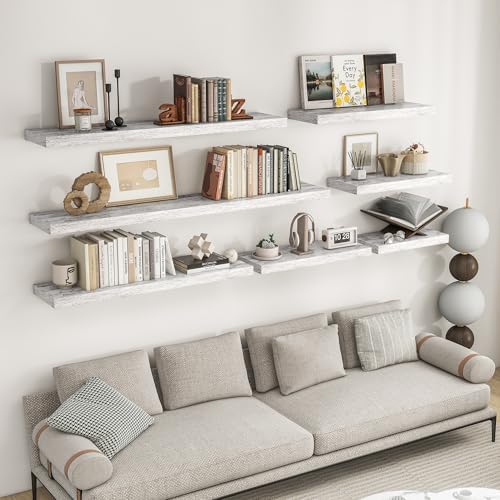 RICHFOCUS Long Floating Shelves for Wall 2Pack|Rustic White|48" Lx8 D - Image 2
