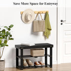 BAMBUROBA Bamboo Shoe Bench, 3-Tier Entryway Storage Rack,Black - Image 3
