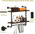 Helsin 24inch Industrial Pipe Shelving Bathroom Shelves Wall Mounted with Towel bar, 2 Tier Rustic Wood Floating Shelf, Metal Towel Rack Wall Shelf for Home & Bathroom (Brown, 24inch) - Image 7
