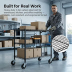 Finnhomy 3 Tier Heavy Duty Commercial Grade Utility Cart, Wire Rolling Cart with Handle Bar, Steel Service Cart with Wheels, Kitchen Carts on Wheels, Metal Cart Shelf Size 18" D x 36" W, NSF, Black - Image 7