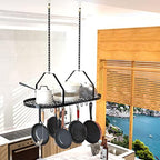 Ceiling Pot and Pan Rack, Kitchen Pot Organizer Storage Rack, Multi-Purpose Organizer for Home, Restaurant, and Kitchen Cookware with 20 Removable Hooks (Black) - Image 3