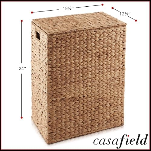 Casafield Large Laundry Hamper with Lid and Removable Liner Bag - Cinnamon, Woven Water Hyacinth Rectangular Laundry Basket Sorter for Clothes Towels - Image 3