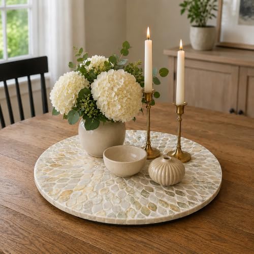 i-lan 16 Inch Mother of Pearl Lazy Susan Turnable Organizer for Table,Large Decorative Round Rotating Tray for Dining Table,Cabinet,Countertop,Kitchen and Tabletop - Image 2