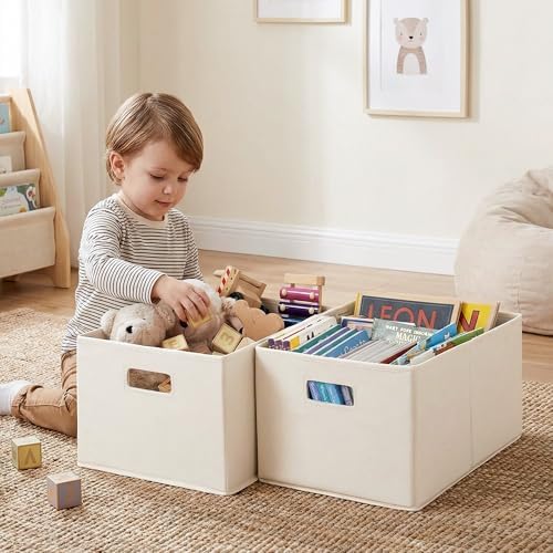 StorageWorks Fabric Storage Bins for Shelves, Large, 4-Pack, Ivory - Image 3
