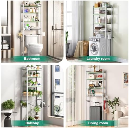 Kalrin Over-The-Toilet Storage Rack, 4-Tier Bathroom Organizer Shelf Over Toilet with Adjustable Shelf and Basket, Freestanding Space Saver Bathroom Shelves Above Toilet for Room (Avocado Green) - Image 3