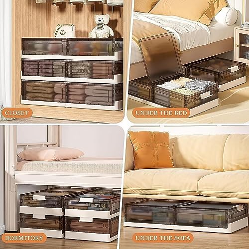 Under Bed Storage Containers, Stackable Under Bed Rolling Storage Plastic Containers, 11.5Gal Storage Bins with Wheels, Multi-purpose Storage Bins with Lids for Clothes, Shoes, And Duvets - Image 6