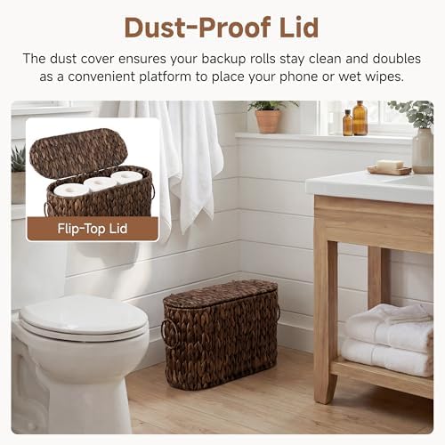 StorageWorks Wicker Bathroom Toilet Paper Storage Holder with Lid, Brown - Image 4
