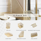 BLU MONACO | Gold Desk Organizer Set with Mail Sorter, Sticky Note Holder, Pen Cup, Magazine Holder, Letter Tray & Business Card Holder | Stylish Desk Accessories for Women & Home Office Décor - Image 2