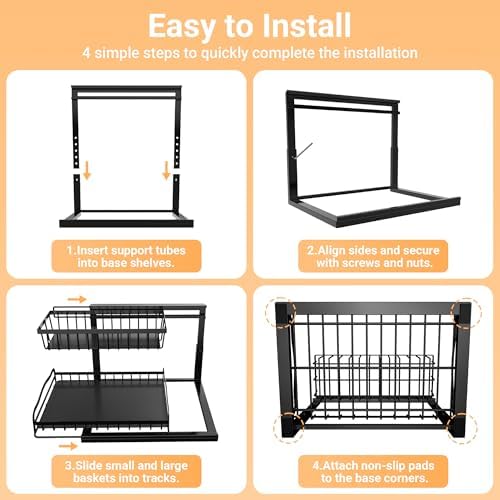 AceMining 2 Pack Under Sink Organizer, 2 Tier Pull Out Cabinet Storage Rack - Image 4