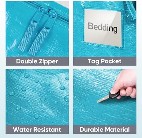 TICONN 8 Pack Extra Large Moving Bags Heavy Duty with Zippers & Carrying Handles, Durable Storage Bags Moving Boxes for Closet Organizers and Storage (8 Pack, Aqua) - Image 6