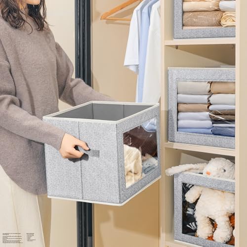 Homsorout Stackable Storage Bins with Lids - Medium Storage Box with Lids, Foldable Closet Boxes for Organizing, Wardrobe Clothes Organizer with Window, Cubes Bins for Living Room, 5 Pack, Blended - Image 3