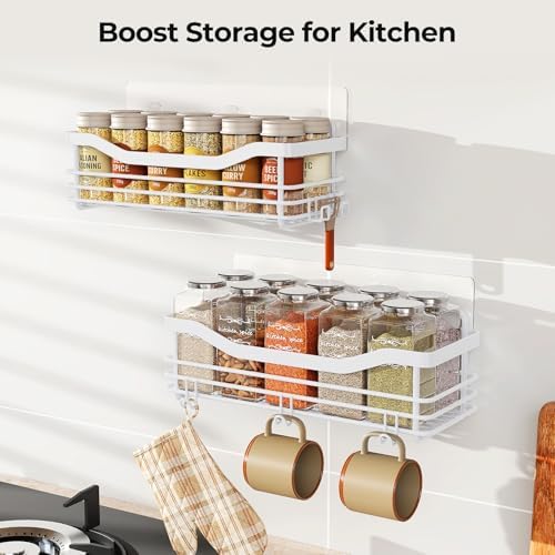 Orimade Shower Caddy Basket Shelf Storage Rack, No Drilling Wall Mounted Adhesive Rust Resistant Stainless Steel Shower Organizer with 5 Hooks for Bathroom, White 2 Pack - Image 7