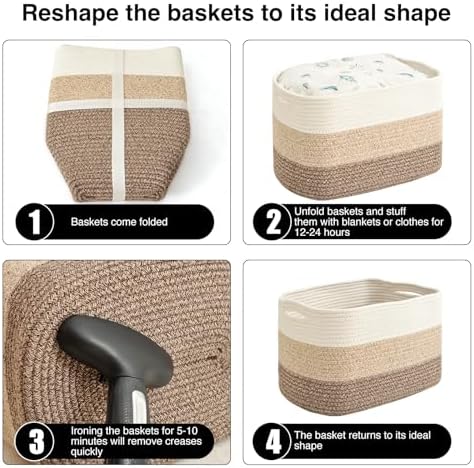 ICERZCZ Storage Baskets for Organizing & Shelves, Woven Cotton Rope Organization Bins for Dog Toys, Clothes, Books, Nursery Organizer, 15"Lx11"Wx9.5"H, (4 Packs) Gradient Brown - Image 7