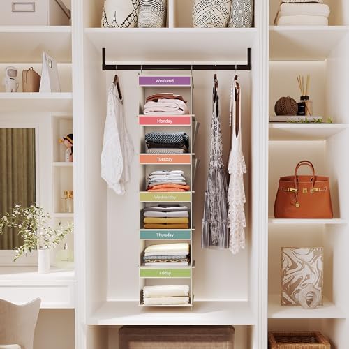 YOUDENOVA Weekly Clothes Organizer for Kids, Hanging Closet Organizer, Grey - Image 2