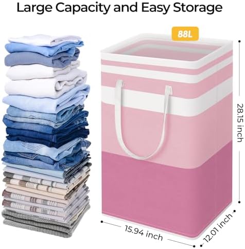 HomeHacks 2 Pack Laundry Baskets, Laundry Hampers Bags (Grey+Pink 88L) - Image 4