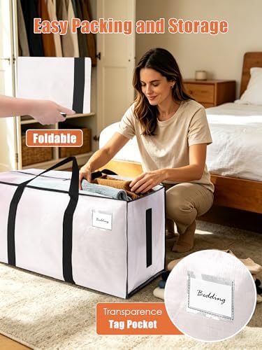SWEET DOLPHIN 12 Pack 200LB Heavy-Duty Moving Bags with Wrap-Around Handles, Extra Large Storage Totes for Space Saving, Clothes Storage Bags, College Dorm Essentials, Semi-Transparent, 24 Gal - Image 3