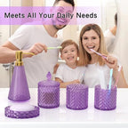 Purple Glass Bathroom Accessories Set 5 Pcs, Purple Bathroom Set, Soap Dispenser and Toothbrush Holder Set, Qtip Holder Set, Vintage Bathroom Sink Set, Cute Bathroom Decor - Image 2