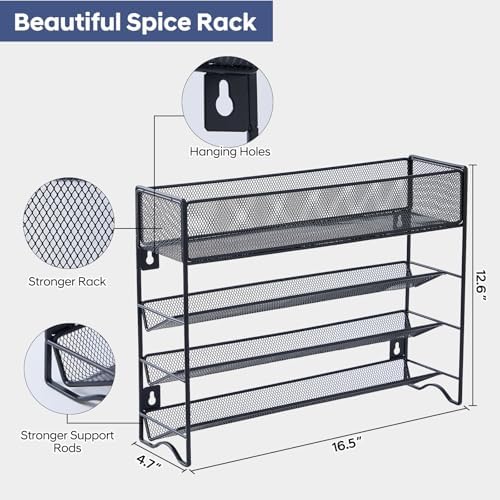 Spice Rack Organizer with 27 Spice Jars with Black Lids - Image 3