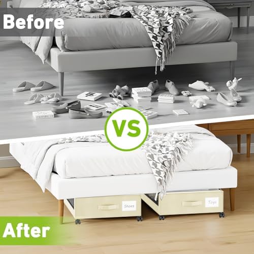 Beborxue Under Bed Storage with Wheels, 4-Pack Under Bed Storage Containers with Clear Lids, XXL 60L Under Bed Shoe Storage Organizer, Rolling Underbed Storage for Clothes, Shoes, Blankets (Beige) - Image 6