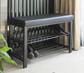 Finnhomy Entryway Shoe Rack with Cushioned Seat, Shoe Bench for Entry, 2 Shelves Storage Bench w/Faux Leather Top Bed Bench, Black by Finnhomy