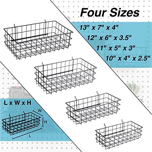 Pegboard Baskets, Set of 4 Black - Hooks to Any Peg Board - Pegboard Accessories, Square Style Wire Shelf Baskets - Organize Tools, Workbench, Garage Storage - Wall Organizer Attachments - Image 3