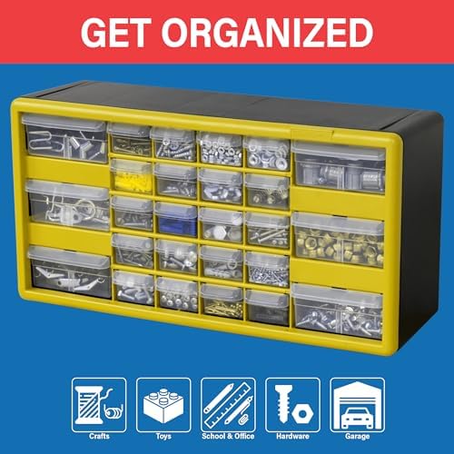 Akro-Mils 26-Drawer Plastic Storage Cabinet, 20"W x 6"D x 10"H, Yellow - Image 4