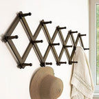 Dseap Accordion Wall Hanger:16'' High Wooden Wall Expandable Coat Rack,Hat Rack Holder,Accordion Hook for Baseball Caps,Coats,16 Peg Hooks,Dark Walnut - Image 2
