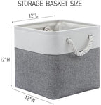 MidmmVick 12 x 12 Inch Cube Storage Bins, 6 Pack Large Collapsible Fabric Storage Bin with Ropes, Foldable Storage Cubes for Home, Office,Closet, Clothes, Toys Organizer (White & Grey) - Image 4