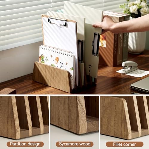 KIRIGEN Wooden Mail Organizer, 5-Slot File Holder for Desk, Brown 5K-DBR - Image 4