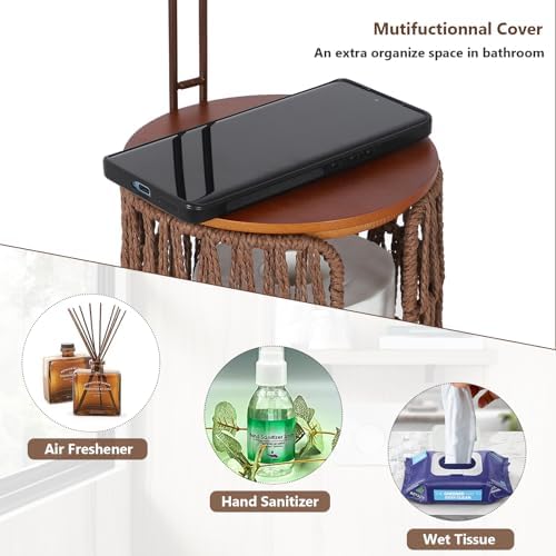 Trongee Freestanding Toilet Paper Holder with Storage,3 Rolls of Rattan Tissue Holder for Bathroom,Woven Toilet Paper Roll Holder Stand,Boho Bathroom Decor Farmhouse Toilet Paper Storage-Deep Brown - Image 3