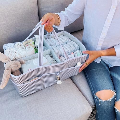 Lily Miles Baby Diaper Caddy - Organizer Tote for Infant Boy or Girl - Baby Shower Basket - Nursery Must Haves - Registry Favorites - Newborn Caddie Car Travel - Gray/Mint, Extra Large - Image 5