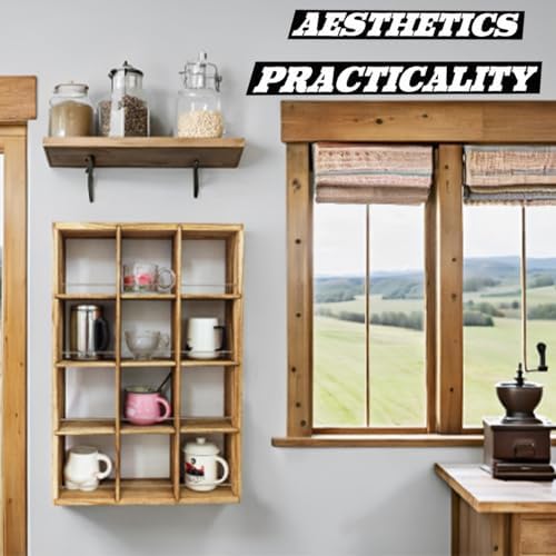 12 Grid coffee mug display shelf, 17x25" Wooden cup shelf for wall, Carbon - Image 5