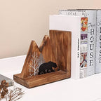 NIKKY HOME Heavy Duty Non Slip Rustic Woodland Mountain Wood Bookend Cute Bear Book Ends Book Stoppers for Cabin Decor Home and Office Shelves Children - Image 4