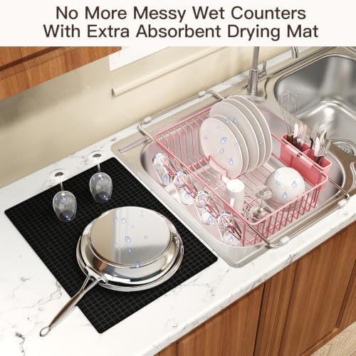 MAJALiS Pink Expandable Dish Drying Rack Over Sink with Extra Drying Mat - Image 4