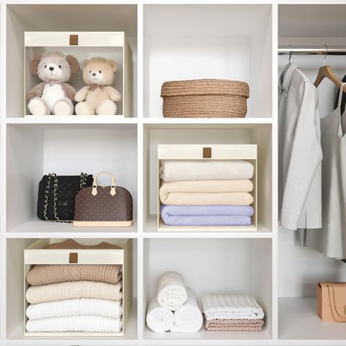 Linen Closet Organizers and Storage, Closet Storage Bins Basket Organizer, Foldable Organization Baskets with Mesh Window for Clothes Towels and Toys, 10.75" x 10.75" x 7.5", Beige, 4 pack - Image 2