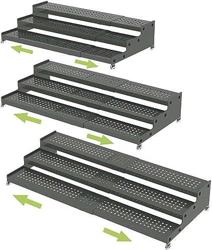 Jojocross Metal Spice Rack Organizer for Cabinet, 3 Tier Expandable Spice Storage Shelf, Great for Kitchen Cabinets, Cupboard,Pantry and Countertop More,Metal Plate with Hole(3PACKS/Gun-Grey) by JOJOCROSSHIGHQUALITYLIFE