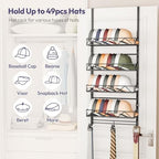 SWTYMIKI Over Door Hat Organizer - 5 Tier Wall Mounted Hat Rack with 4 Adjustable Metal Basket and 3 Hooks, Hanging Baseball Cap Organizer Storage Holds up to 49 Caps for Door, Bedroom, Closet - Image 2