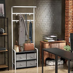 Simple Houseware Coat Rack with Shelf, Standing Hall Tree with Hooks, White - Image 4