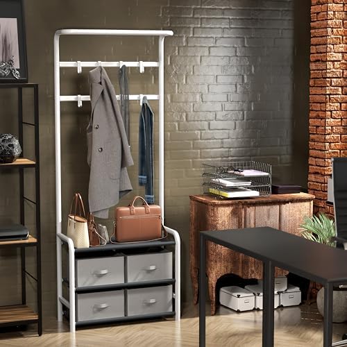 Simple Houseware Coat Rack with Shelf, Standing Hall Tree with Hooks, White - Image 4