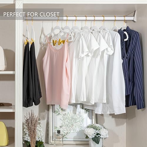 MIZGI Premium Velvet Pants Hangers with Adjustable Clips (Pack of 20) Slim Skirt Hangers- Non Slip Felt Outfit Dress Hangers White - Gold Hooks,Space Saving Shirt Clothes Hangers - Image 5