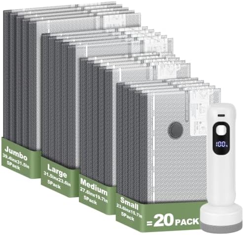 20 Pack Vacuum Storage Bags with Rechargeable Electric Air Pump by AOURESI